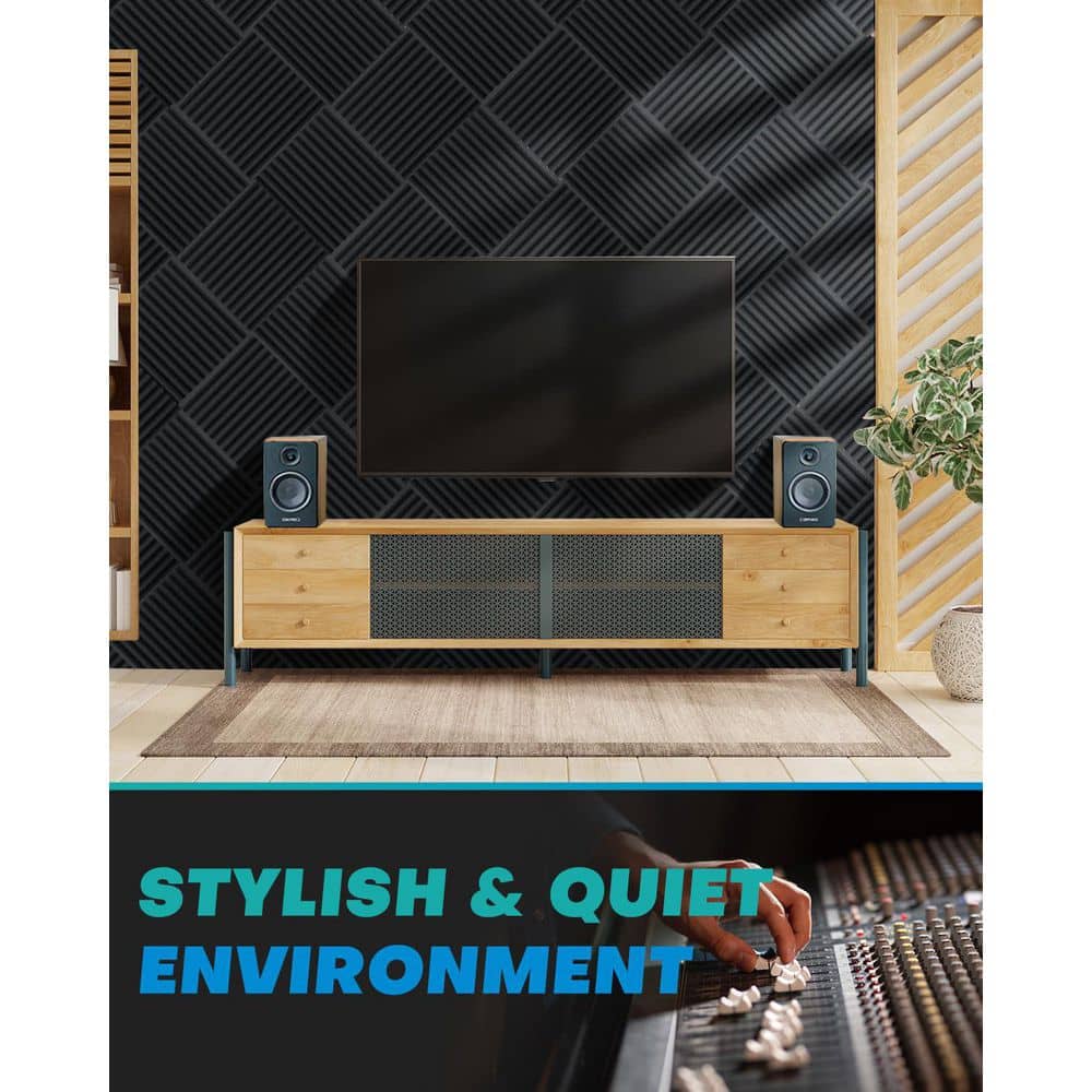 Laybus 12 in. x 12 in. x 1 in. Black Sound Proof Foam Panels for Walls (96-Pack), High Density Acoustic Panels, Sound Absorbing (3)
