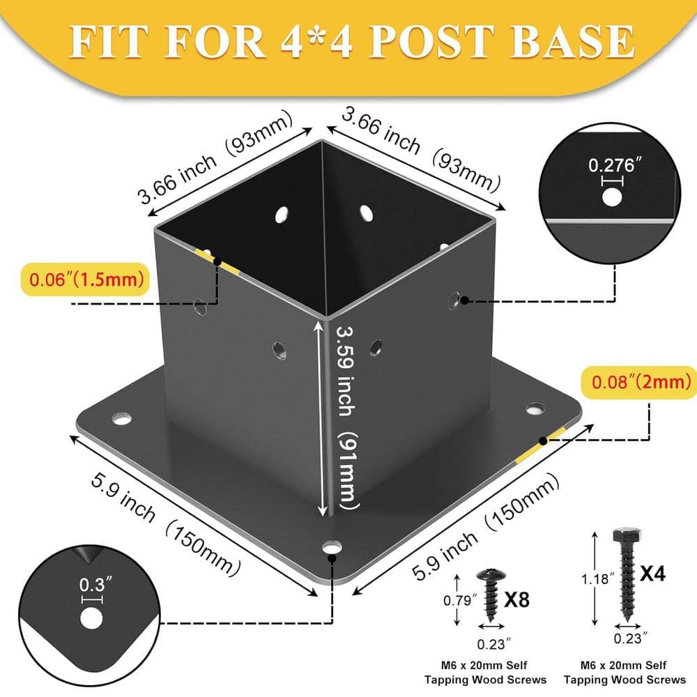 Afoxsos Steel 4 x 4 Post Base Black Powder-Coated Heavy Duty Anchor for Wood Deck Porch Railing Mailbox Support (1-Pack) (2)