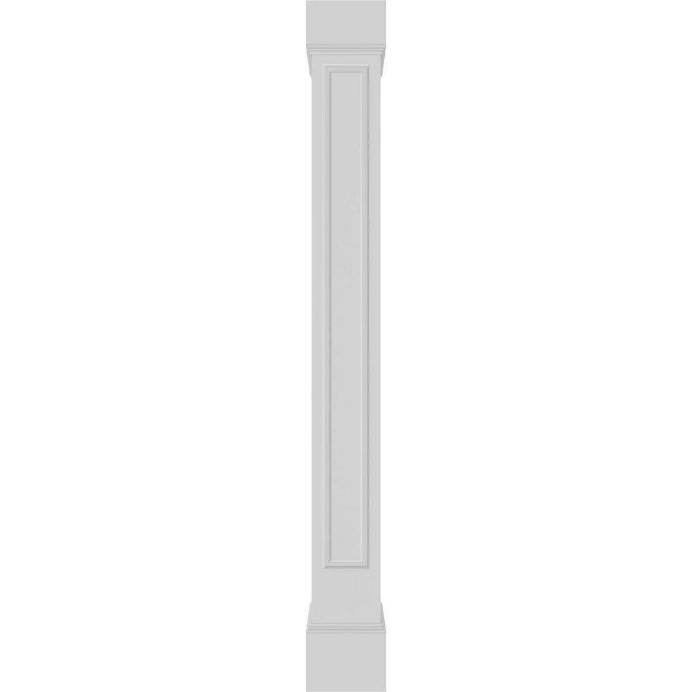 Ekena Millwork 9-5/8 in. x 10 ft. Premium Square Non-Tapered Raised Panel PVC Column Wrap Kit, Mission Capital and Base (2)