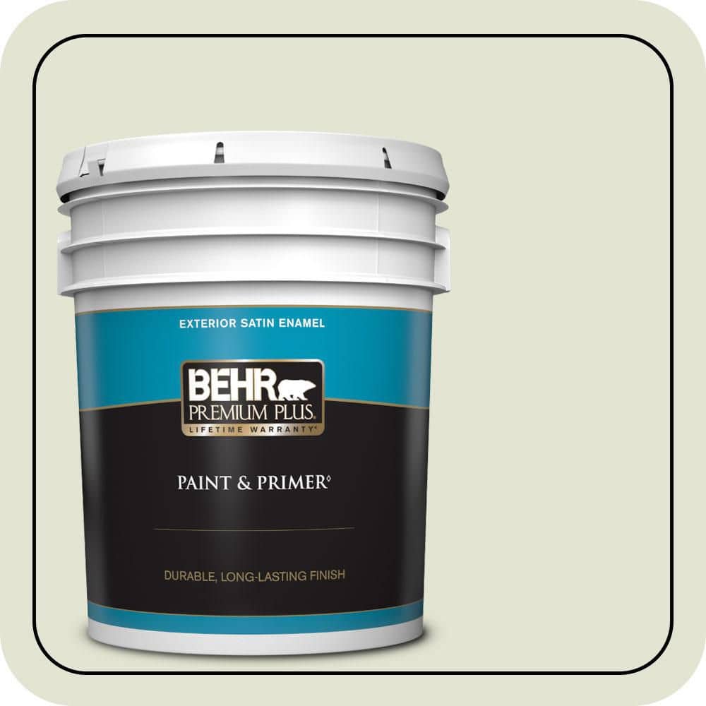 BEHR PREMIUM PLUS 5 gal. #S360-1 Yoga Daze Satin Enamel Exterior Paint & Primer