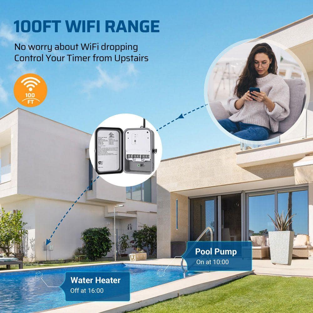 DEWENWILS 40 Amp 120-277 VAC 7-Day Outdoor WiFi Digital Smart Time Swtich, with Metal Box (3)