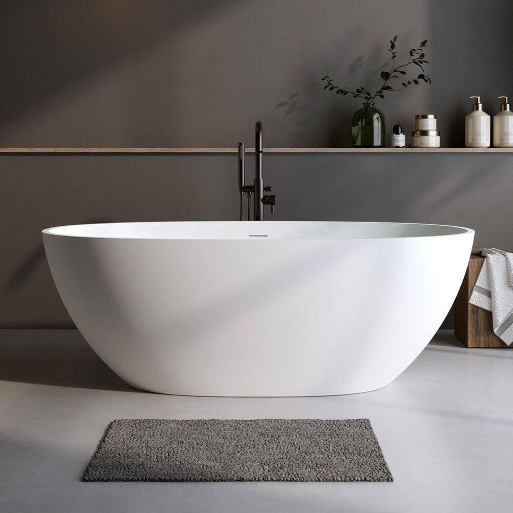 Boyel Living 55 in. x 29.5 in. Solid Surface Soaking Bathtub with Center Drain, Stone Resin Bathtub with Overflow in Matte White (2)
