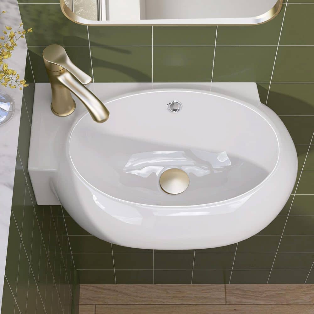 Zeafive 16.875 in. W x 11.25 in D Ceramic Wall-Mounted Bathroom Mini Vessel Sink with Single Right Faucet Hole in White (1)