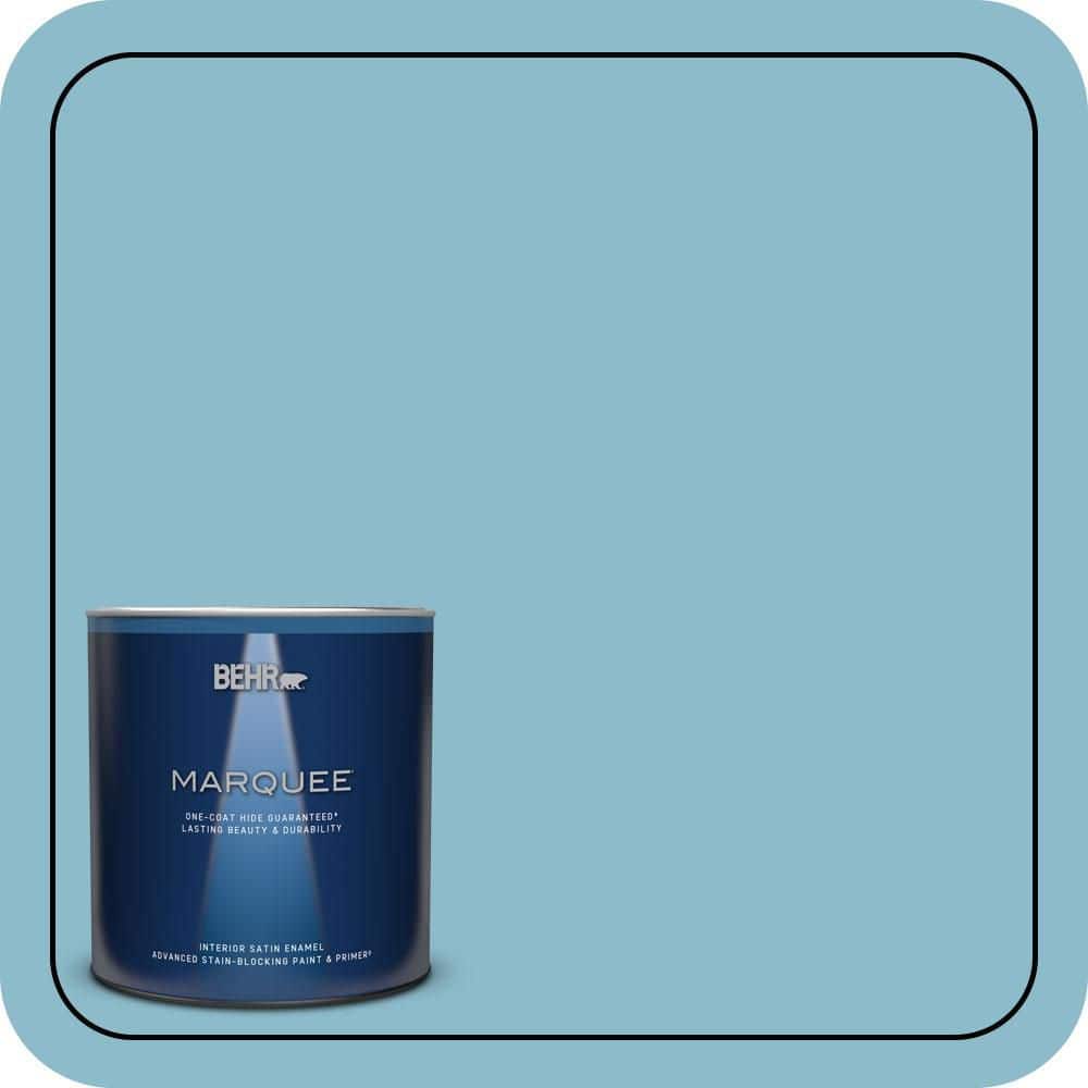 BEHR MARQUEE 1 qt. #S460-3 Blue Echo One-Coat Hide Satin Enamel Interior Paint & Primer