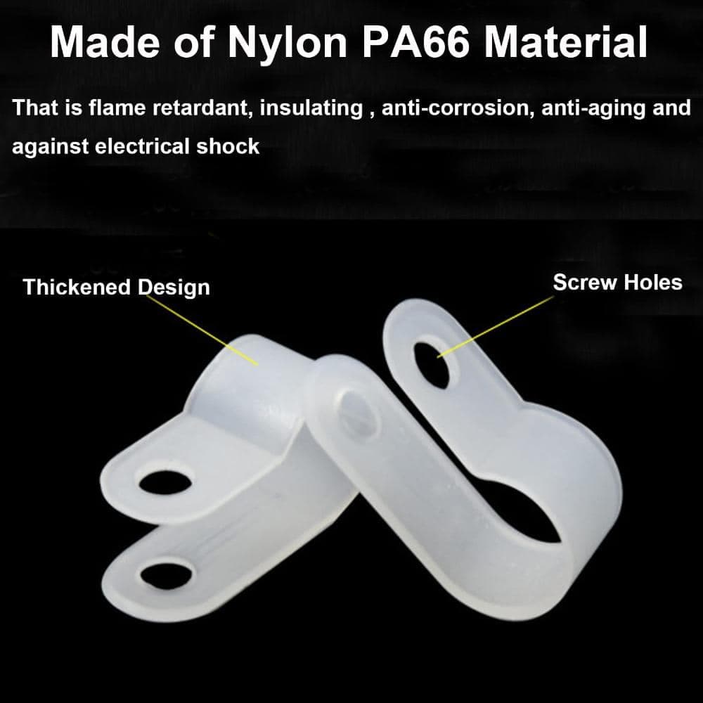 Unbranded 200-Piece 1/2 in White Nylon R-Type Cable Clamps for Wire Management, PA66 94V-2 Rated Fasteners (3)