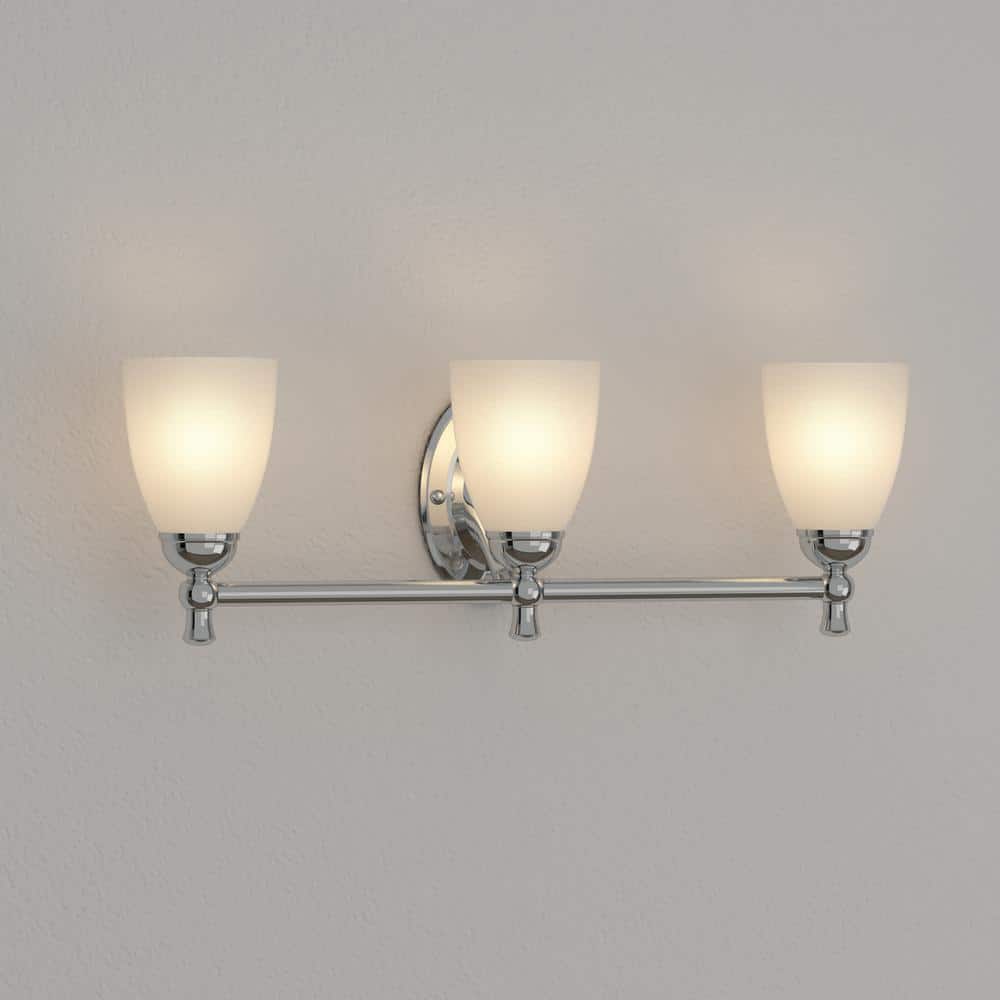 Hampton Bay Solomone 22 in. 3-Light Polished Chrome Bathroom Vanity Light Fixture with Opal Glass Shades (4)