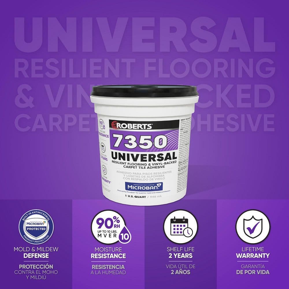 ROBERTS 7350 1 qt. 8-10 Hour Dry Time Universal Resilient Flooring,Vinyl-Backed Carpet Tile Floor Adhesive in Off White (3)