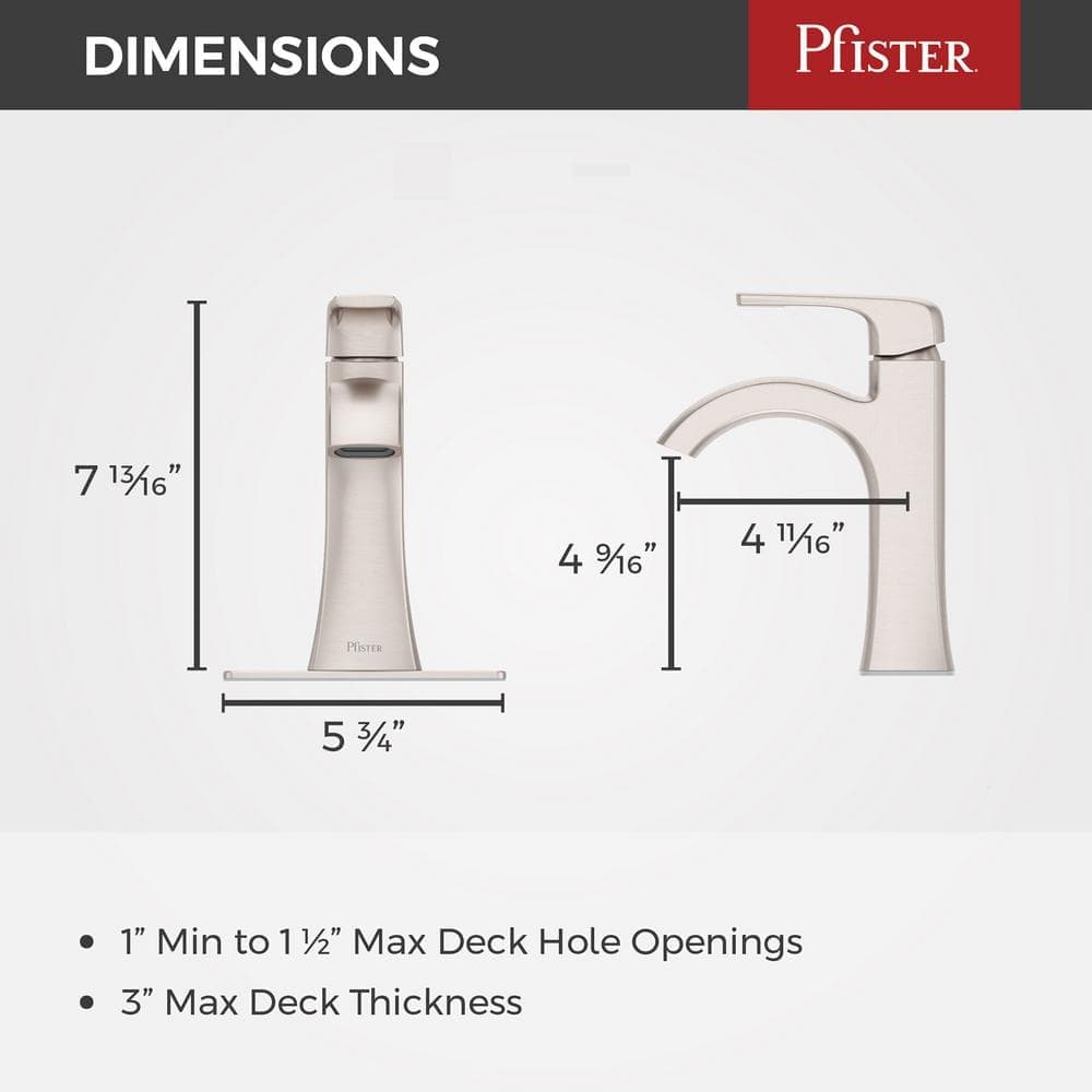 Pfister Bruxie Single-Handle Single-Hole Bathroom Faucet with Deckplate and Drain Kit Included in Spot Defense Brushed Nickel (4)