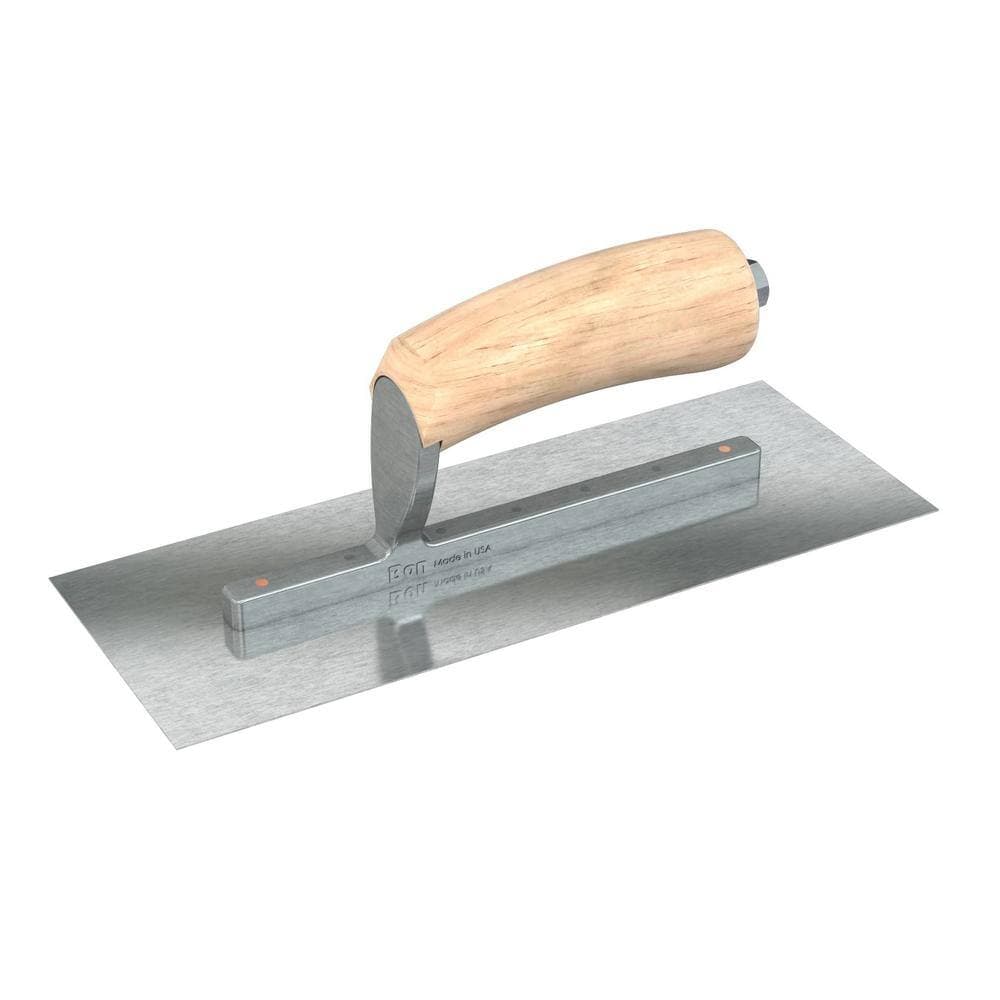 Bon Tool 12 in. x 5 in. Razor Stainless Steel Square End Finish Trowel with Wood Handle and Long Shank (1)