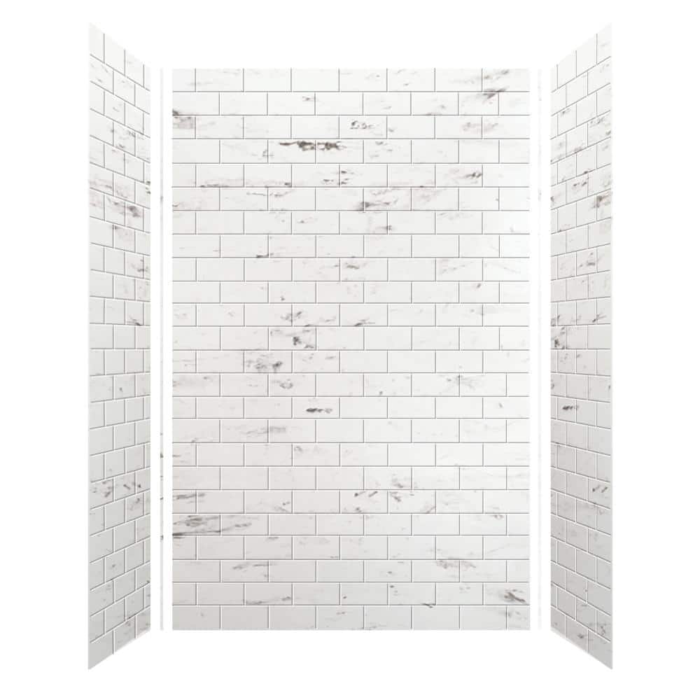 Transolid SaraMar 36 in. x 60 in. x 96 in. 3-Piece Easy Up Adhesive Alcove Shower Wall Surround in White Venito (2)