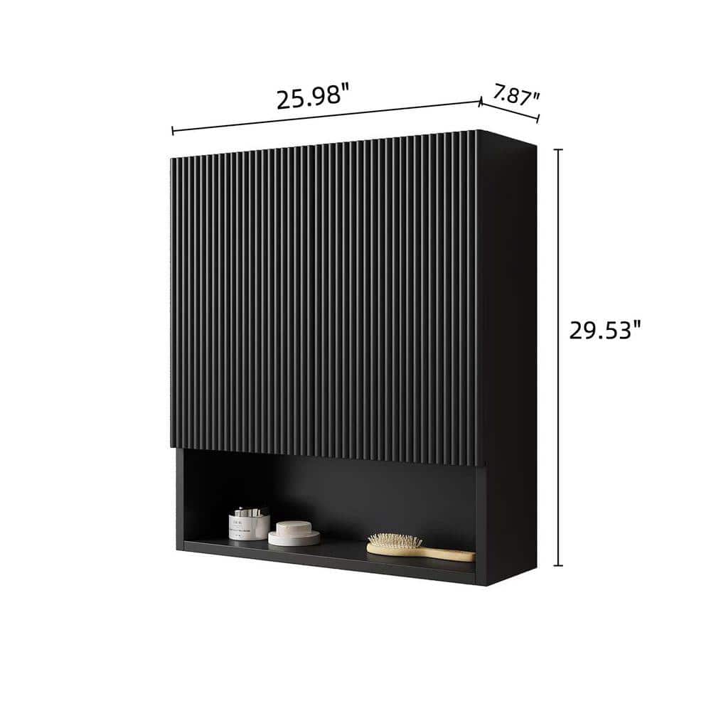 IDEAGLE 25.68 in. W x 7.87 in. D x 29.53 in. H Bathroom Storage Wall Cabinet in Black, Striped Bath Cabinet with Doors, Shelf (3)
