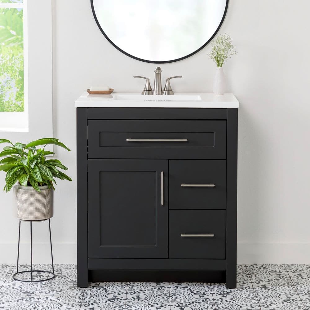 Home Decorators Collection Clady 31 in. Single Sink Matte Black Freestanding Bath Vanity with White Cultured Marble Top (Assembled)