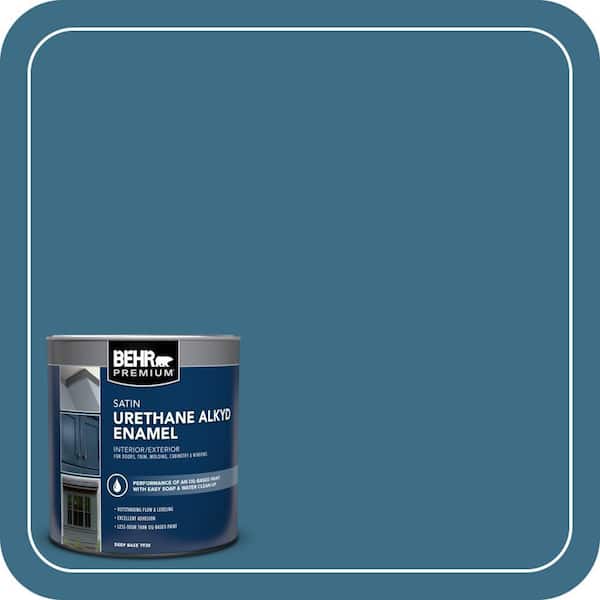 BEHR PREMIUM 1 qt. #S490-6 Bering Wave Satin Enamel Urethane Alkyd Interior/Exterior Paint (2)