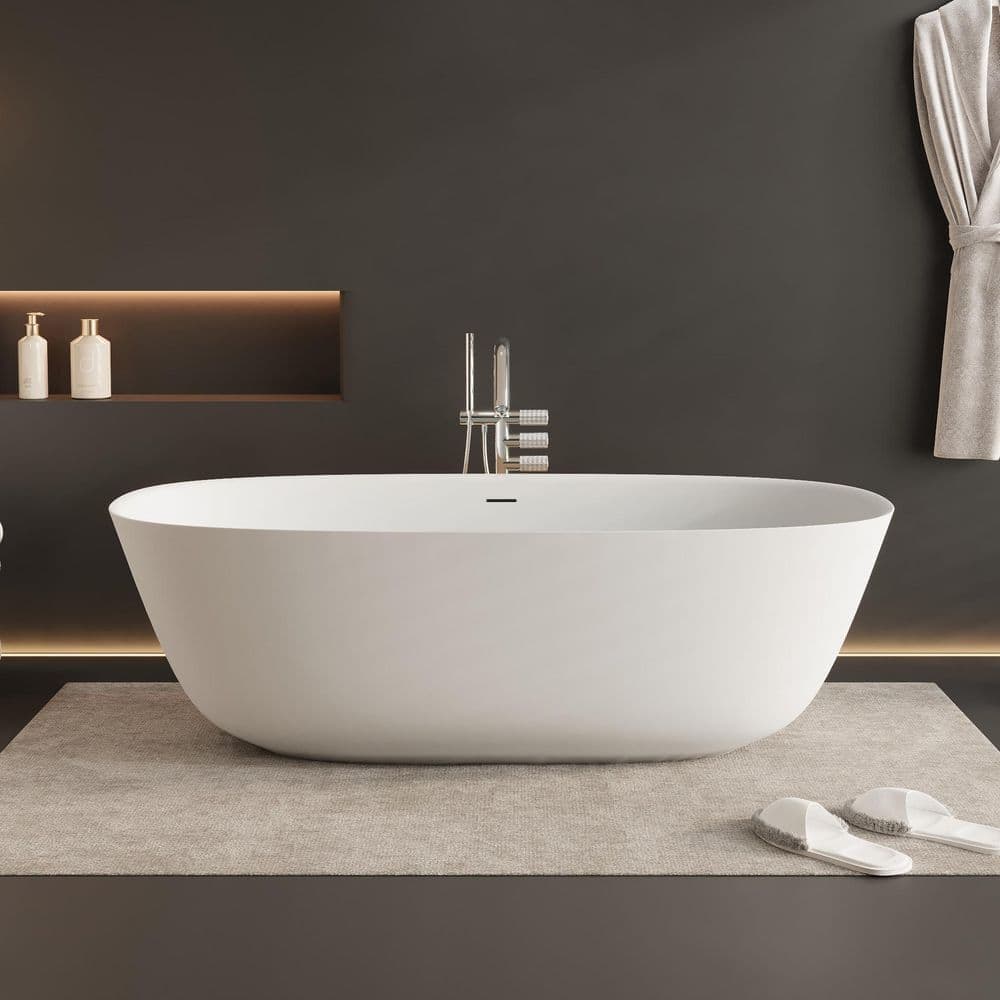 AVAXA 71 in. x 35 in. Solid Surface Stone Resin Flatbottom Freestanding Double Slipper Soaking Bathtub in Matte White
