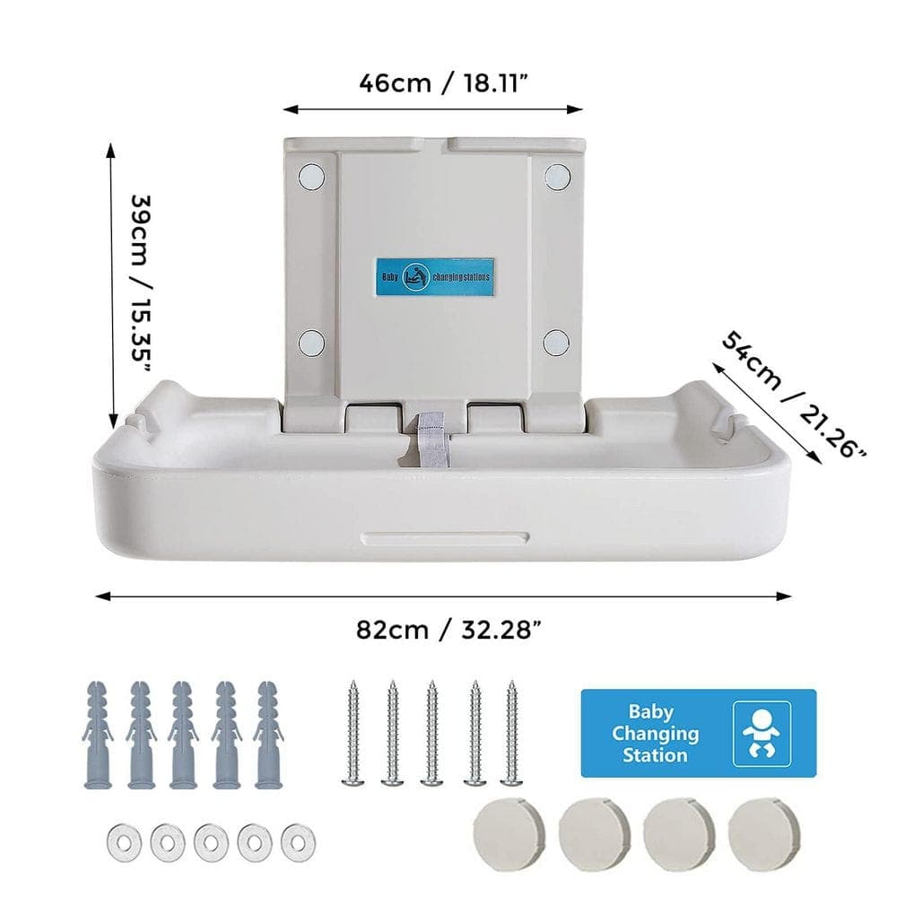 Wudkey Baby Changing Station, Wall Mounted Diaper Changing Tables Fold Up Changer Station Commercial Malls/Hotels/Airports (2)