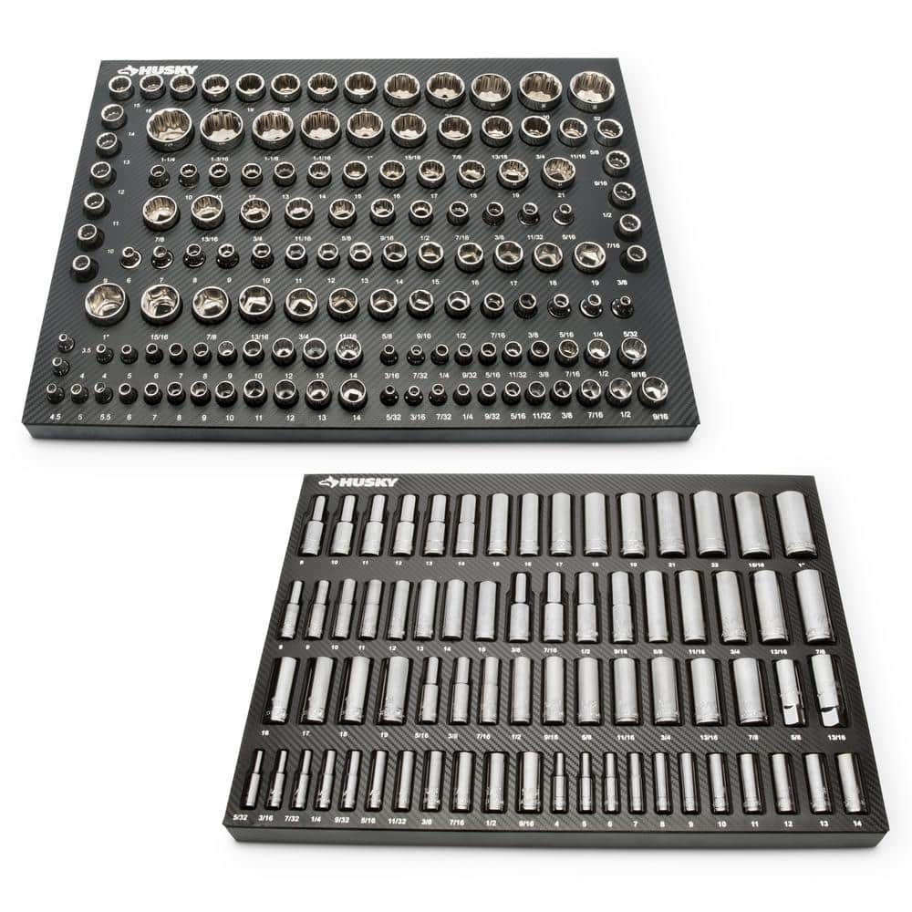 Husky 1/4 in., 3/8 in., and 1/2 in. Drive Socket Set in EVA Foam Tray (200-Piece)