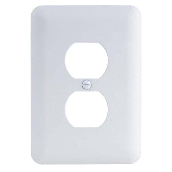 Commercial Electric 1-Gang Duplex Midway/Maxi Sized Metal Wall Plate, White (Textured/Paintable Finish) (2)