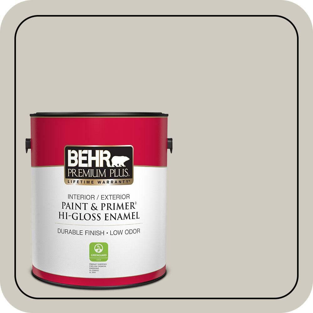 BEHR PREMIUM PLUS 1 gal. Designer Collection #DC-007 Tranquil Gray Hi-Gloss Enamel Interior/Exterior Paint & Primer (1)