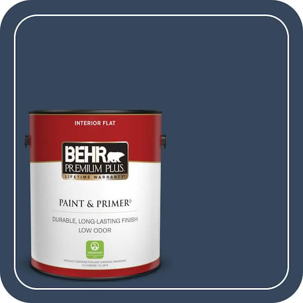 BEHR PREMIUM PLUS 1 gal. #MQ5-54 Compass Blue Flat Low Odor Interior Paint & Primer (2)
