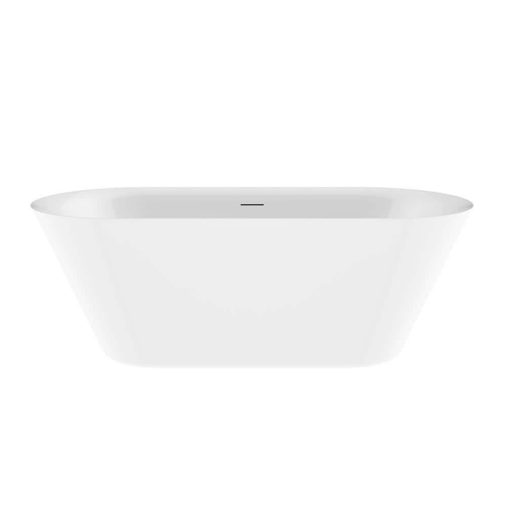 Sarlai 66 in. x 30 in. Oval Acrylic Freestanding Soaking Bathtub with Center Drain and Overflow in White (3)