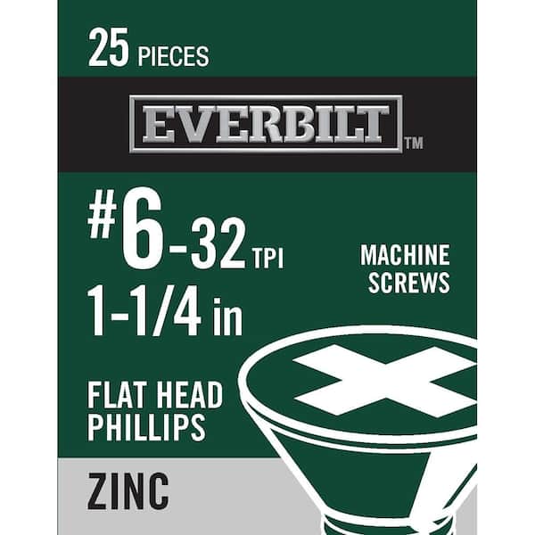 Everbilt #6-32 x 1-1/4 in. Phillips Flat Head Zinc Plated Machine Screw (25-Pack) (2)