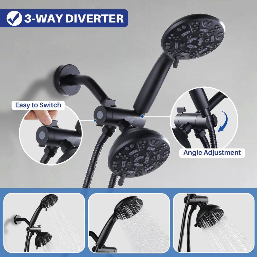 AVITAS Single Handle 7-Spray Double Shower Heads Shower Faucet 1.8 GPM with High Pressure in Matte Black (Valve Included) (3)