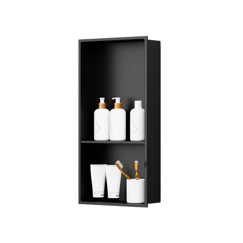 HOMEMYSTIQUE 12 in. W x 18 in. H x 4 in. D Stainless Steel Shower Niche in Matte Black (1)