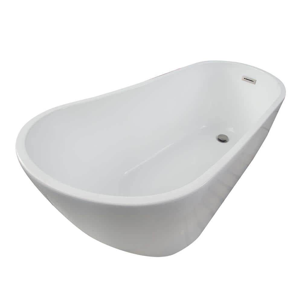 Barclay Products Lucinda 66 in. Acrylic Slipper Flatbottom Non-Whirlpool Bathtub White with Integral Drain Polished Chrome (2)