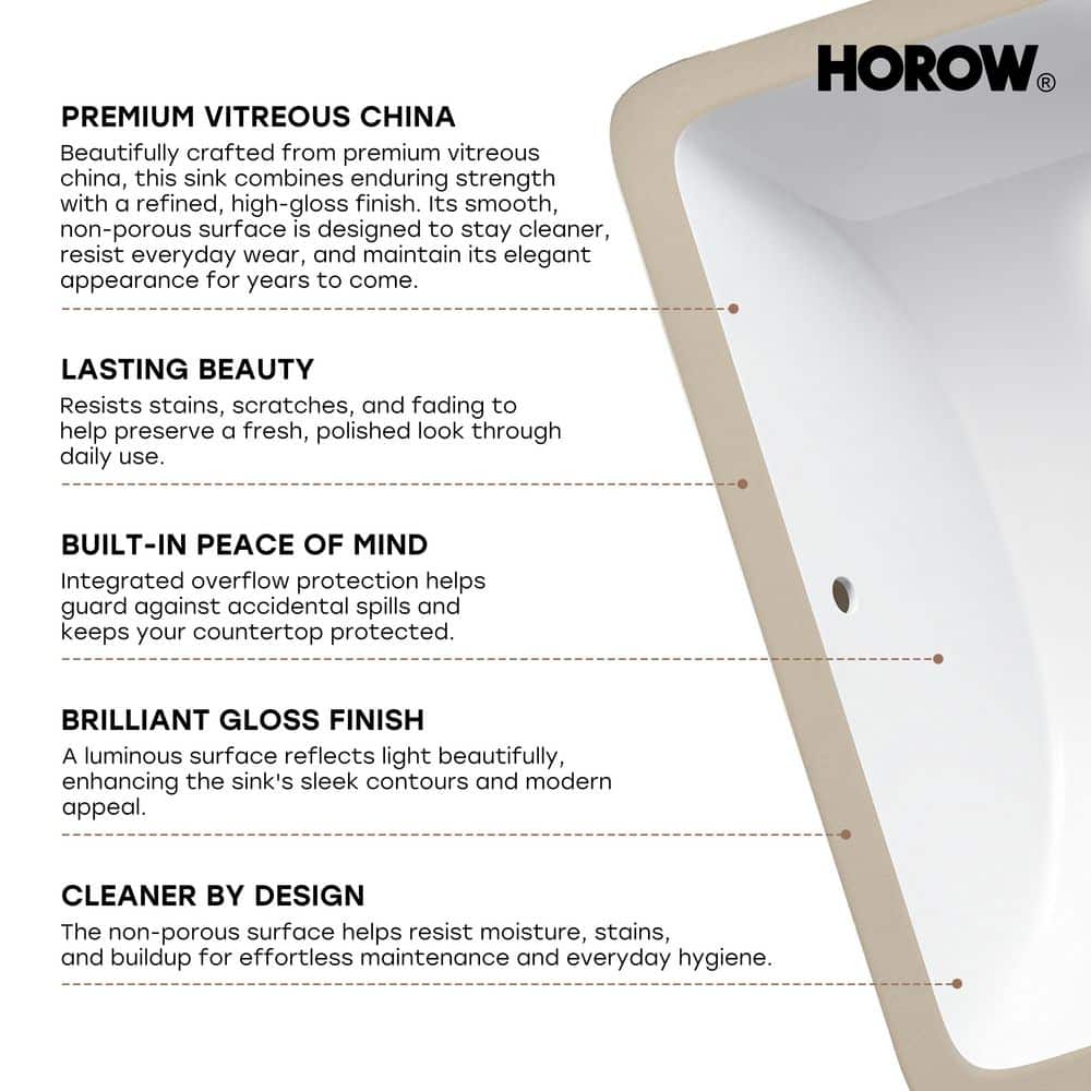 HOROW Soft Glow 14.8 in. W Rectangle Undermount Bathroom Sink Vitreous China with Overflow (4)