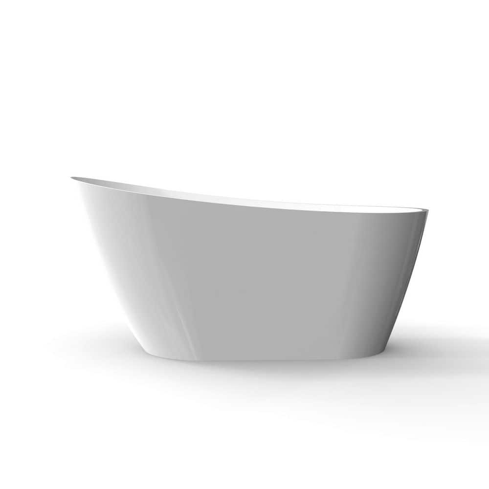 Boosicavelly 59 in. x 30 in. Acrylic Freestanding Soaking Bathtub with Reversible Drain in Glossy White (2)