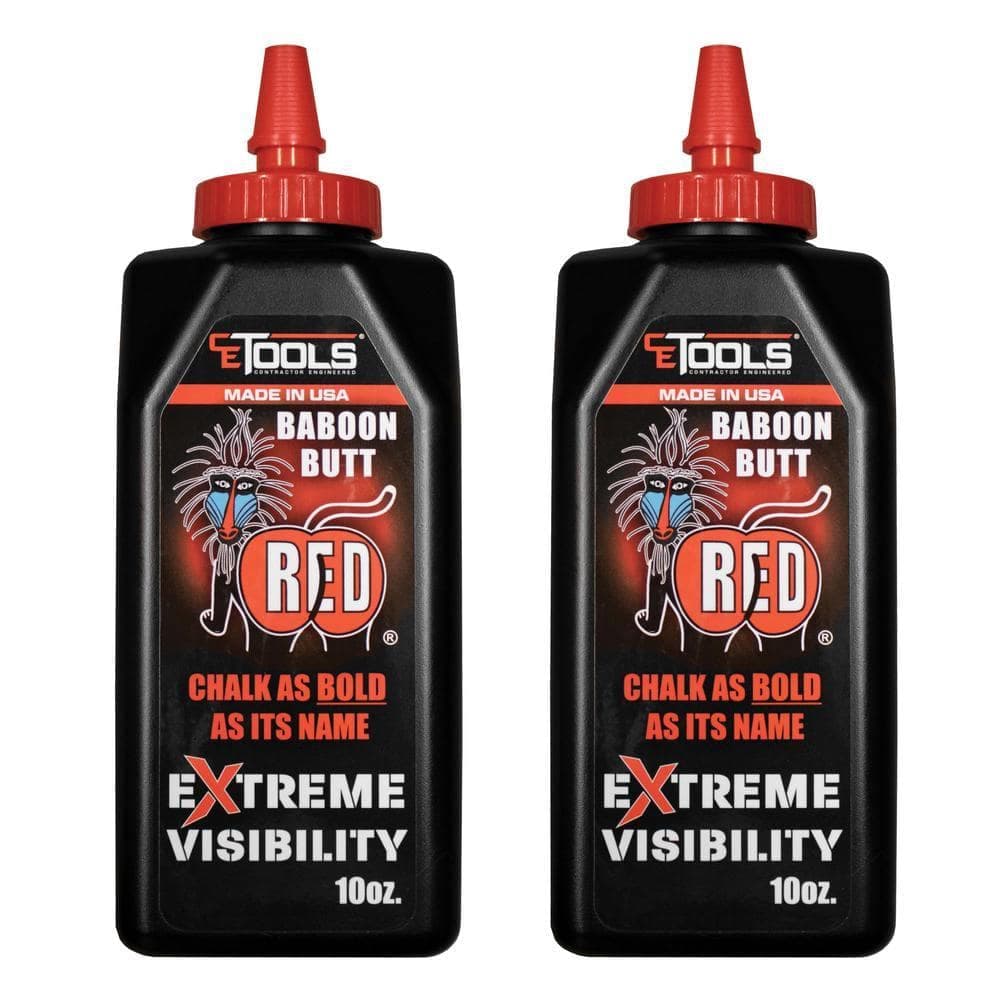 CE TOOLS Chalk Reel 10oz. Baboon Butt Red Premium Hydrophobic Water Repellent Marking Chalk 2pk