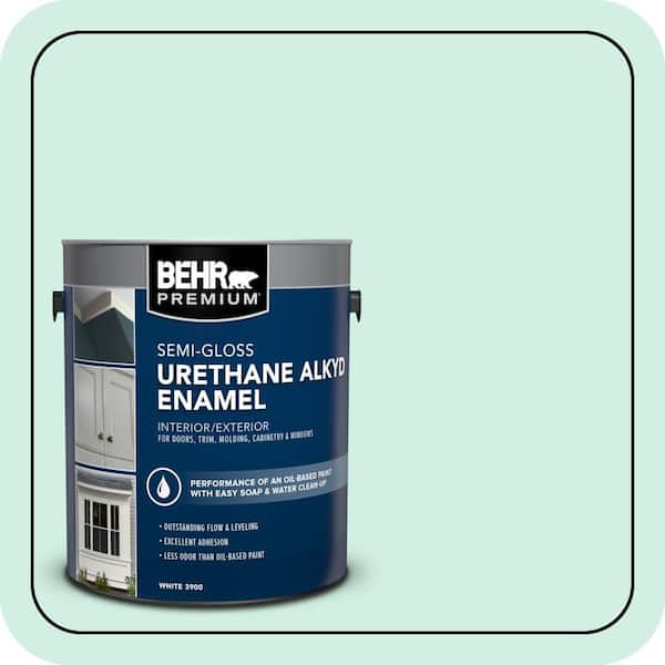 BEHR PREMIUM 1 gal. #P420-1 Spring Frost Urethane Alkyd Semi-Gloss Enamel Interior/Exterior Paint (2)