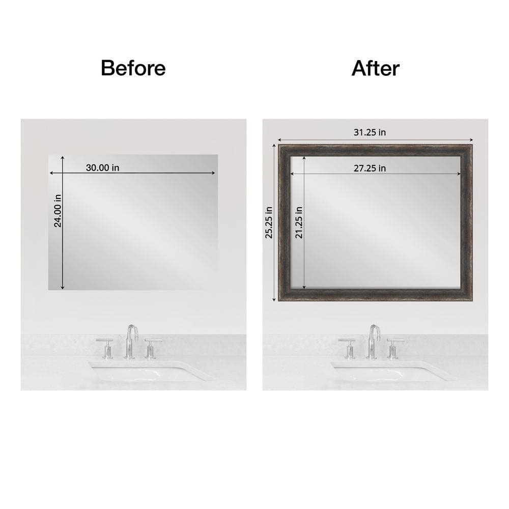 Amanti Art Mirror Makeover Bark Rustic Char Narrow 25.25 in. W x 31.25 in. H Bathroom Mirror Frame Border Kit-Fits a 24x30 mirror (2)