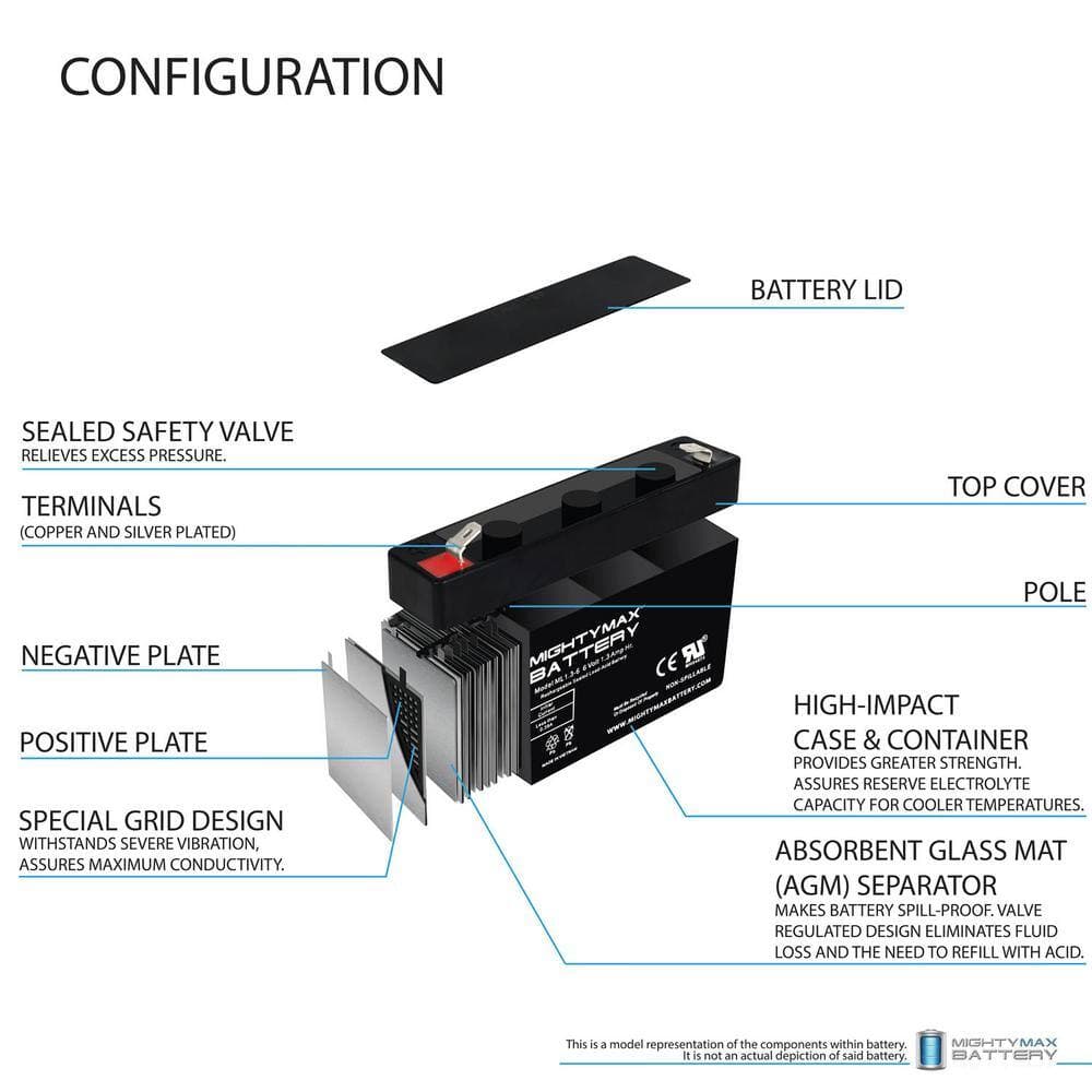 MIGHTY MAX BATTERY 6V 1.3Ah Replacement Battery for Universal Battery UB613k - Pack (2)