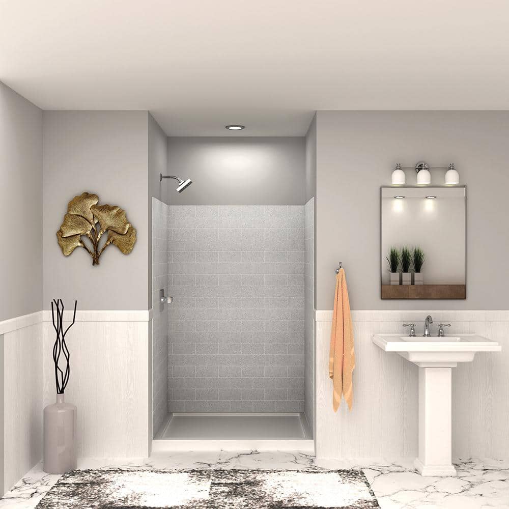 Transolid SaraMar 36 in. x 48 in. x 72 in. 3-Piece Easy Up Adhesive Alcove Shower Wall Surround in Grey Beach (1)