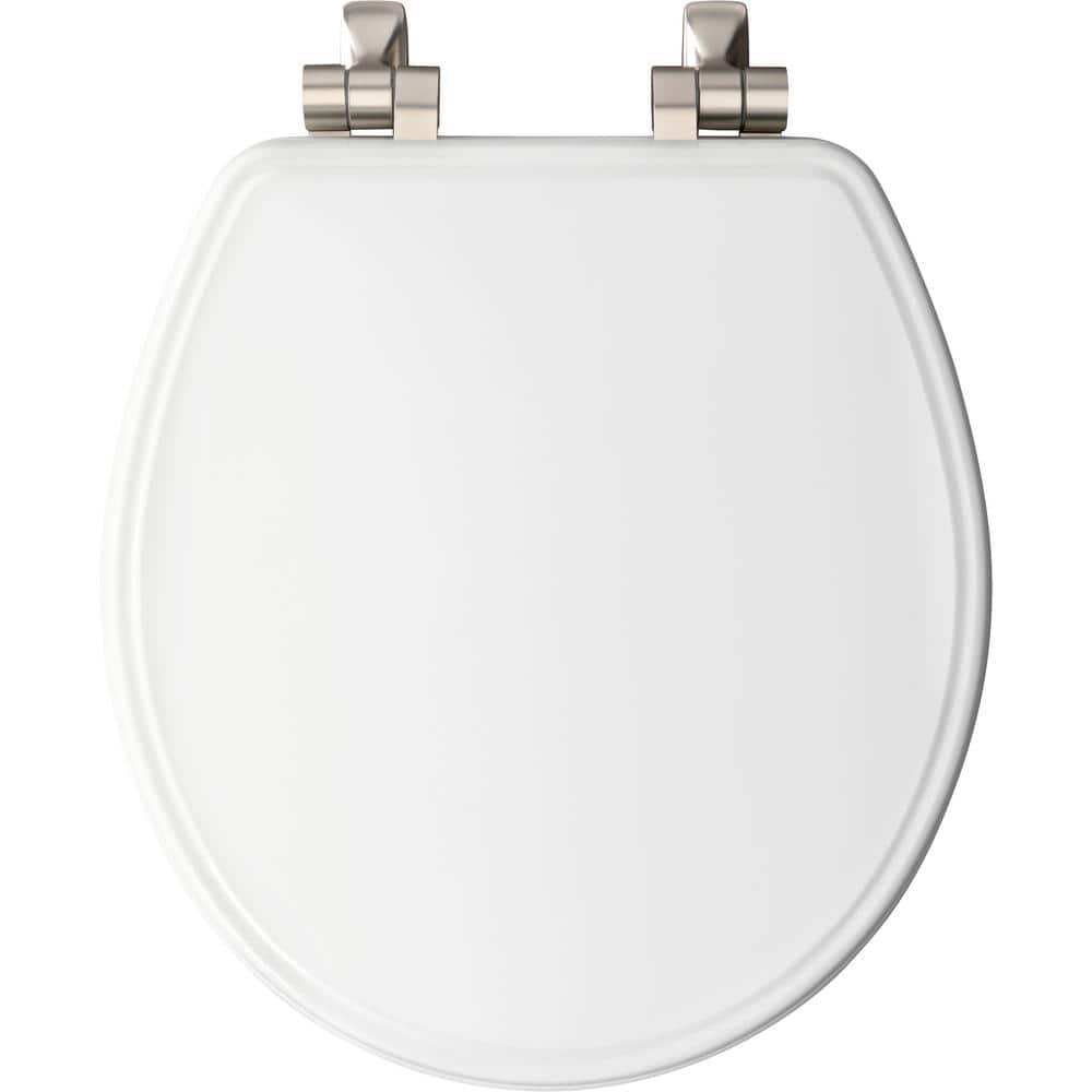 BEMIS Weston Round Soft-Close Never-Loosens Brushed-Nickel-Hinge Enameled Wood Toilet Seat in White (3)
