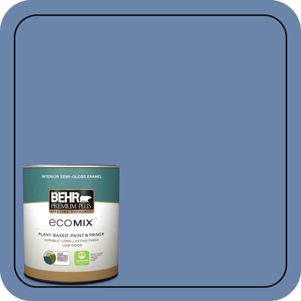 BEHR PREMIUM PLUS 1 qt. #M530-5 Cowgirl Blue Semi-Gloss Enamel EcoMix Plant-Based Interior Paint & Primer (1)