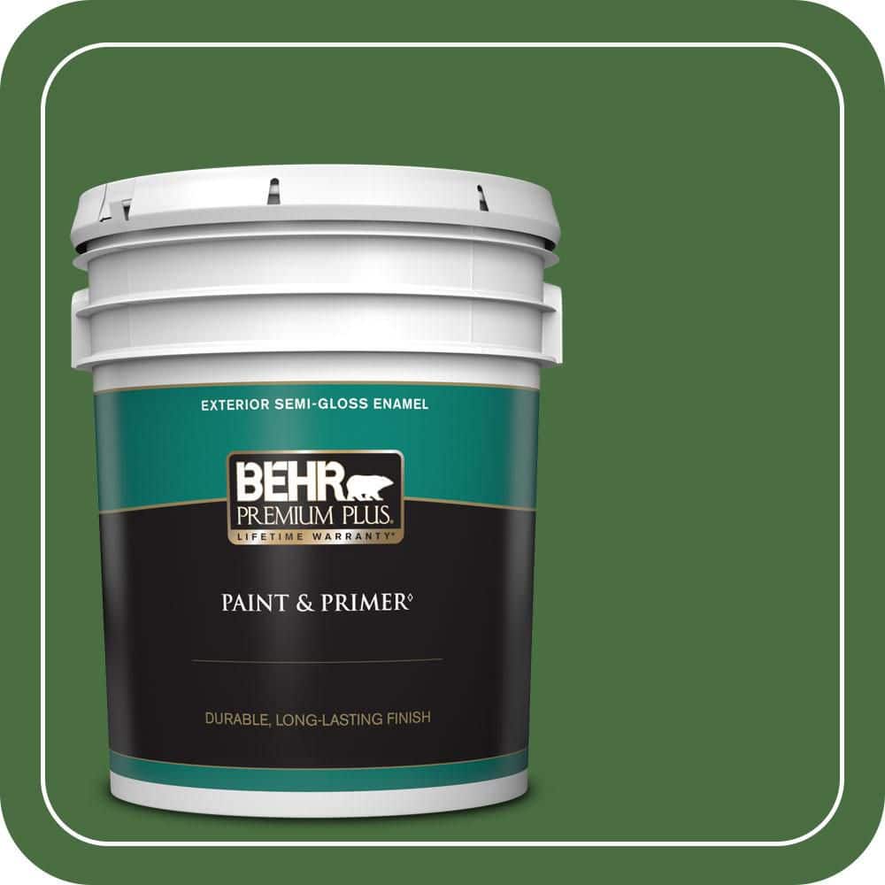 BEHR PREMIUM PLUS 5 gal. #S-H-440 Pine Scent Semi-Gloss Enamel Exterior Paint & Primer