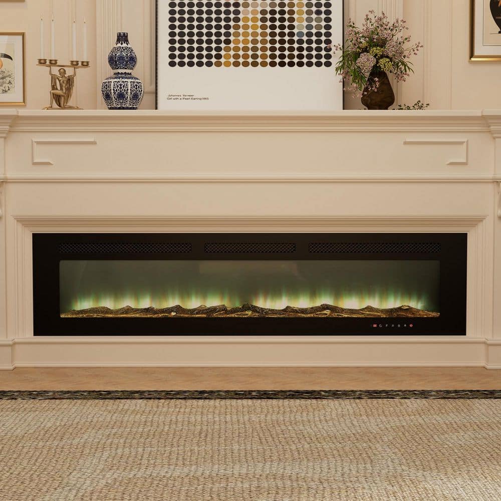 Clihome Flame 72 in. Wall-Mounted Automatic Constant Temperature Electric Fireplace Insert (2)