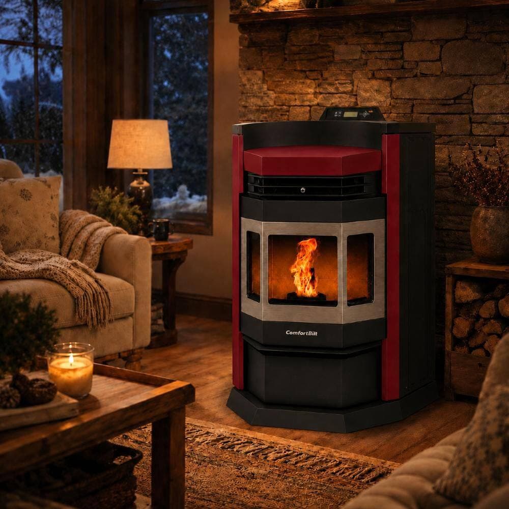 ComfortBilt 2,800 sq. ft.  Pellet Stove with a 80 lbs. Hopper in Burgundy with Stainless Steel Trim (2)