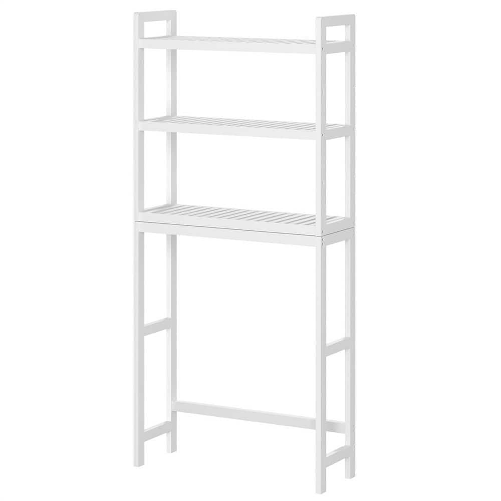 Cubilan 24.8 in. W x 64.2 in. H x 10.2 in. D Bamboo 3-Tier Bathroom Over-the-Toilet Storage with Adjustable Shelves in White