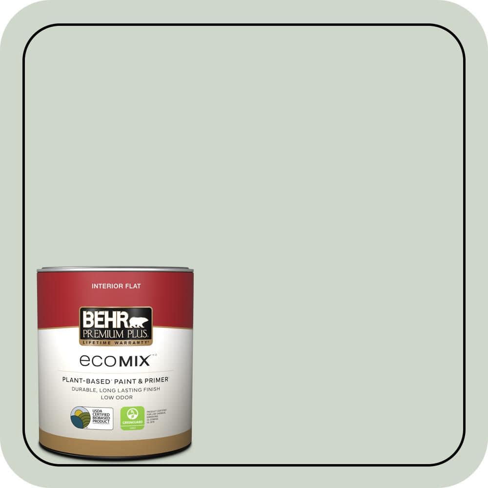 BEHR PREMIUM PLUS 1 qt. #ICC-48 Aspen Mist Flat EcoMix Plant-Based Interior Paint & Primer (1)
