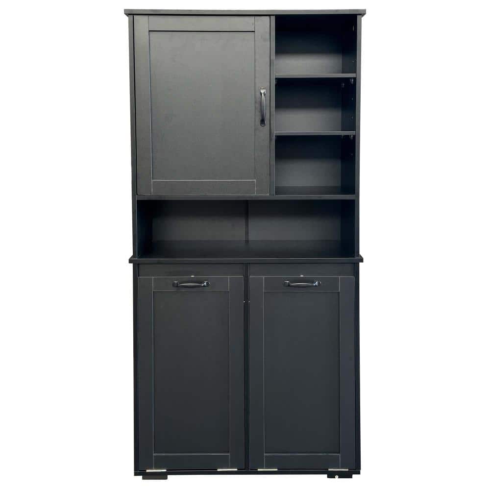 XUJMK 32 in W x 16 in D x 63 in H Linen Cabinet, Laundry Cabinet with Doors, Tilt-Out Laundry Hamper, Adjustable Shelf, Black (1)