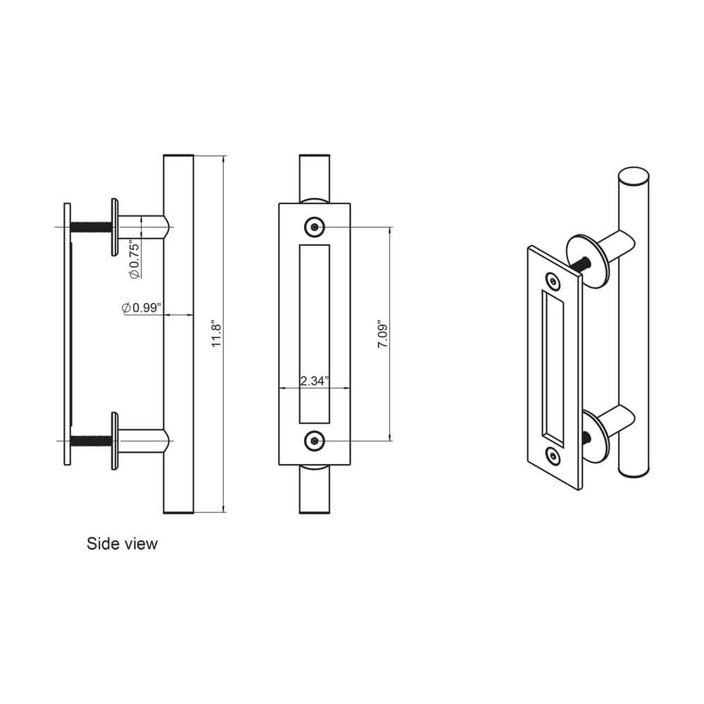 American Pro Decor 11-13/16 in. Black Powdered Coated Steel 2-Sided Pull with Recessed Plate for Sliding Rolling Barn Wood Doors (2-Pack) (3)