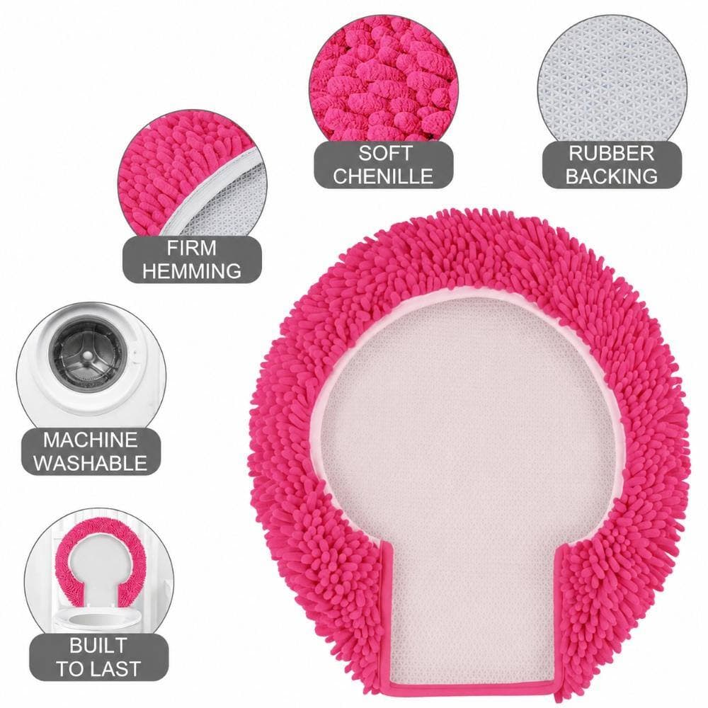 Unbranded Multi-Color Chenille Toilet Lid Cover 19.5 x 18.5 in. Latex Backing Machine Washable Universal Round (3)