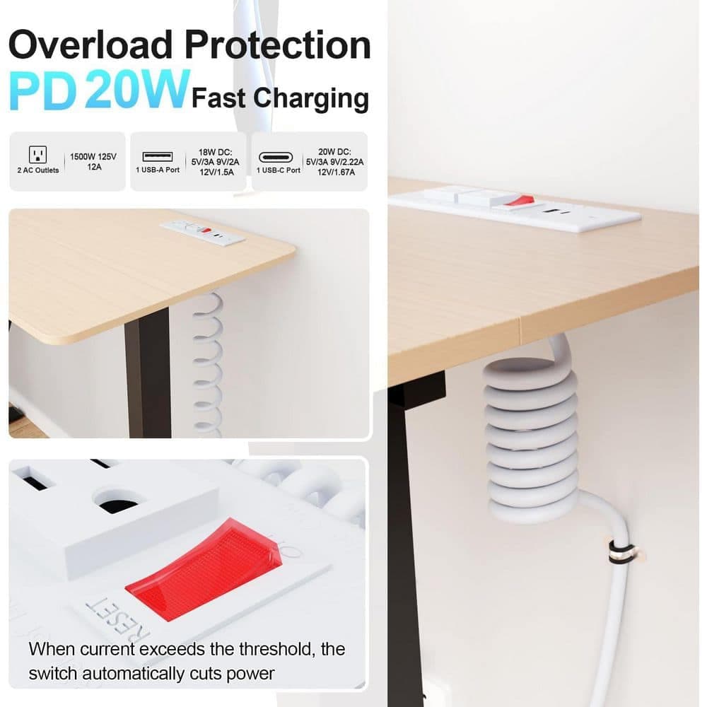 OBJLGEV 7.2 ft Cord 2-Outlet Surge Protector with 1 USB-A Port 1 USB-C Port Overload Protection PD 20W Fast Charge Kit (3)