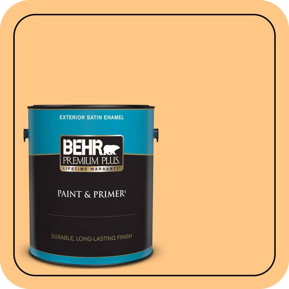 BEHR PREMIUM PLUS 1 gal. #P240-4 Mango Tango Satin Enamel Exterior Paint & Primer