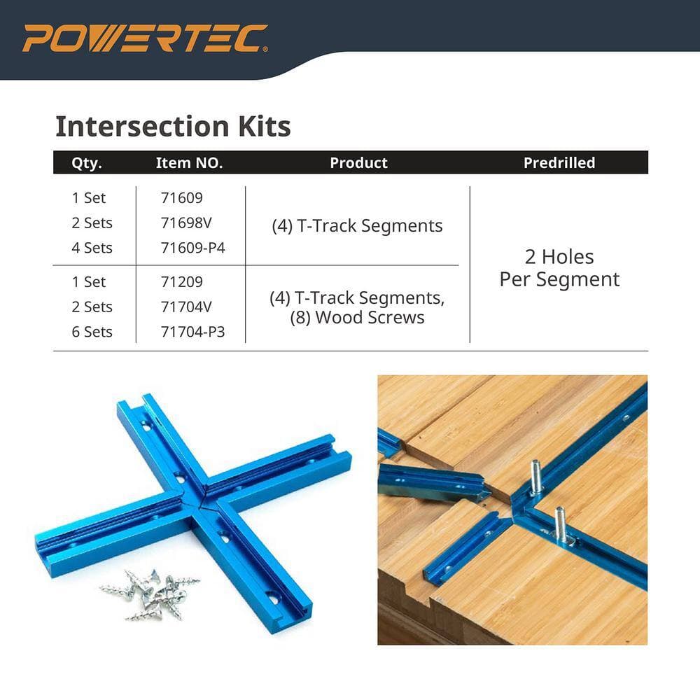 POWERTEC 3 in. T-Track Intersection Kit with Mounting Screws for Universal T-Track (2-Sets) (2)