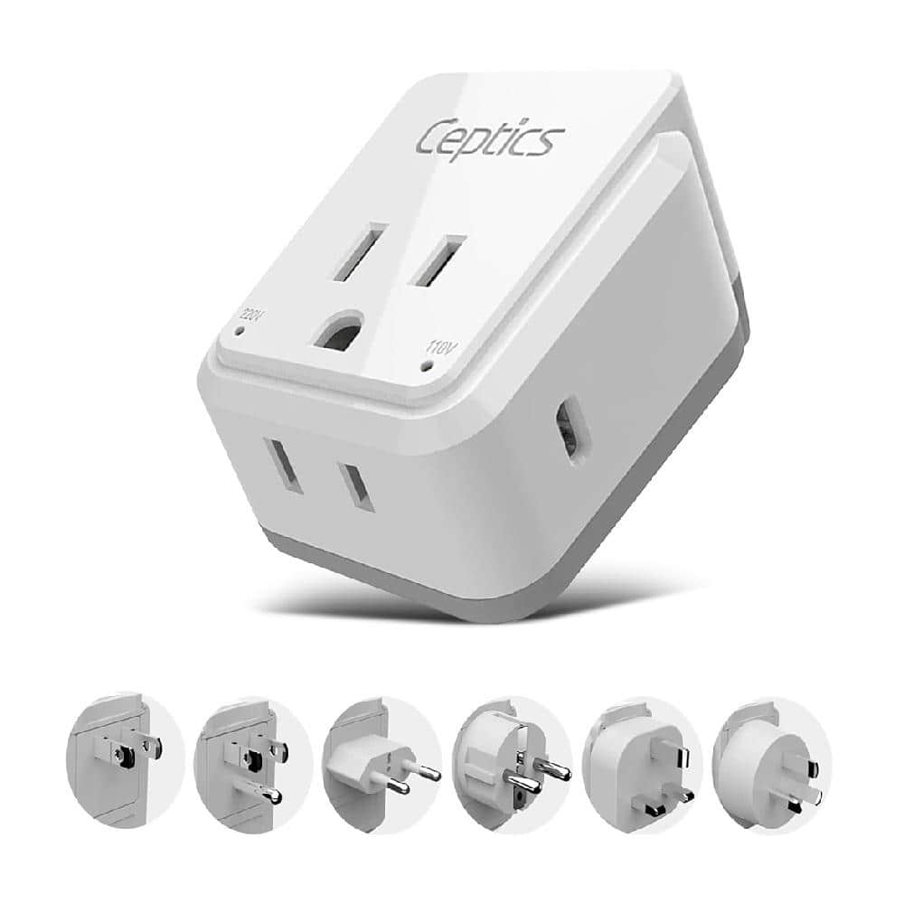 Lukyamzn 2-Outlet Surge Protector Travel Plug Adapter with 30W USB-C PD & QC 3.0 and 2 USA Sockets, White (1)