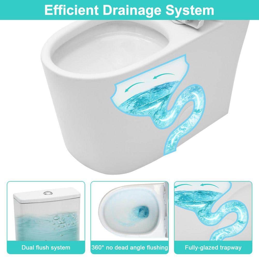 Sarlai 12 in. Rough-In 1-Piece 1.1/1.6 GPF Single Flush Elongated Ceramic Toilet in White, Seat Included (2)